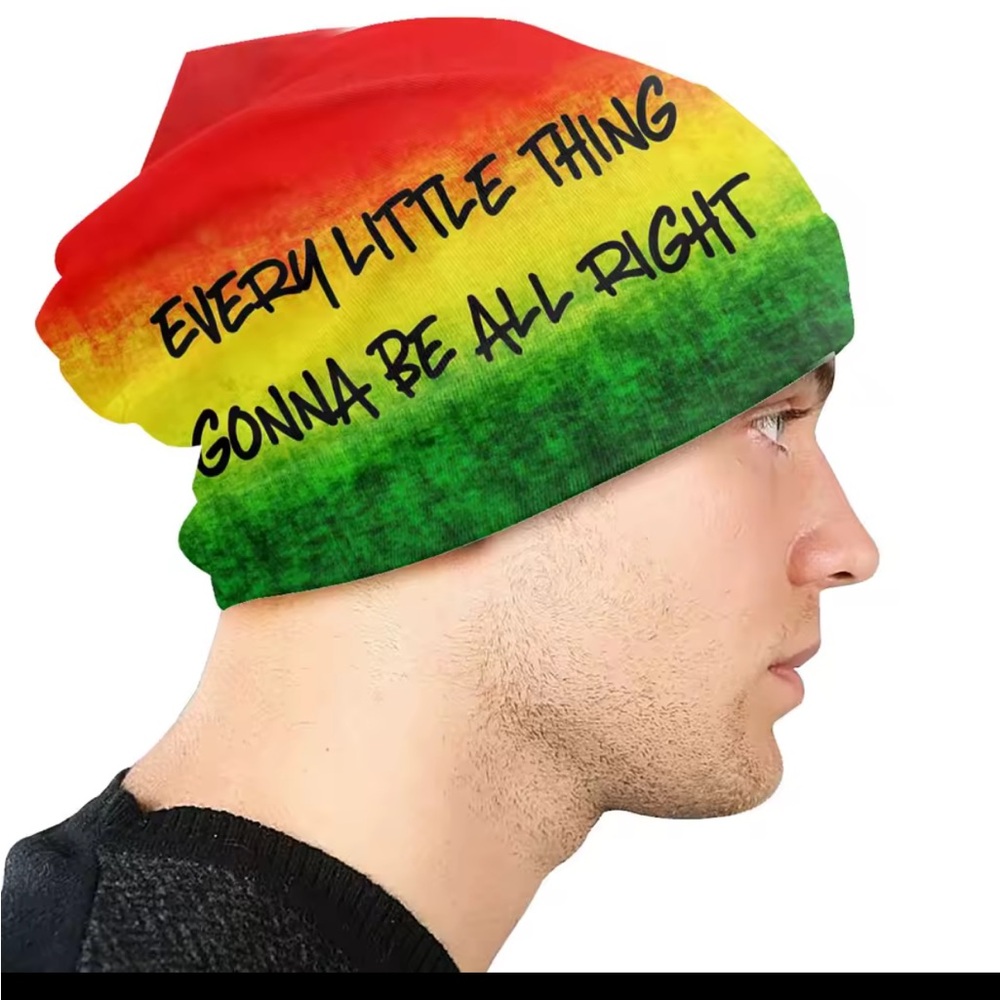 Colorful Beanie with Inspirational Text Bob Marley song lyrics